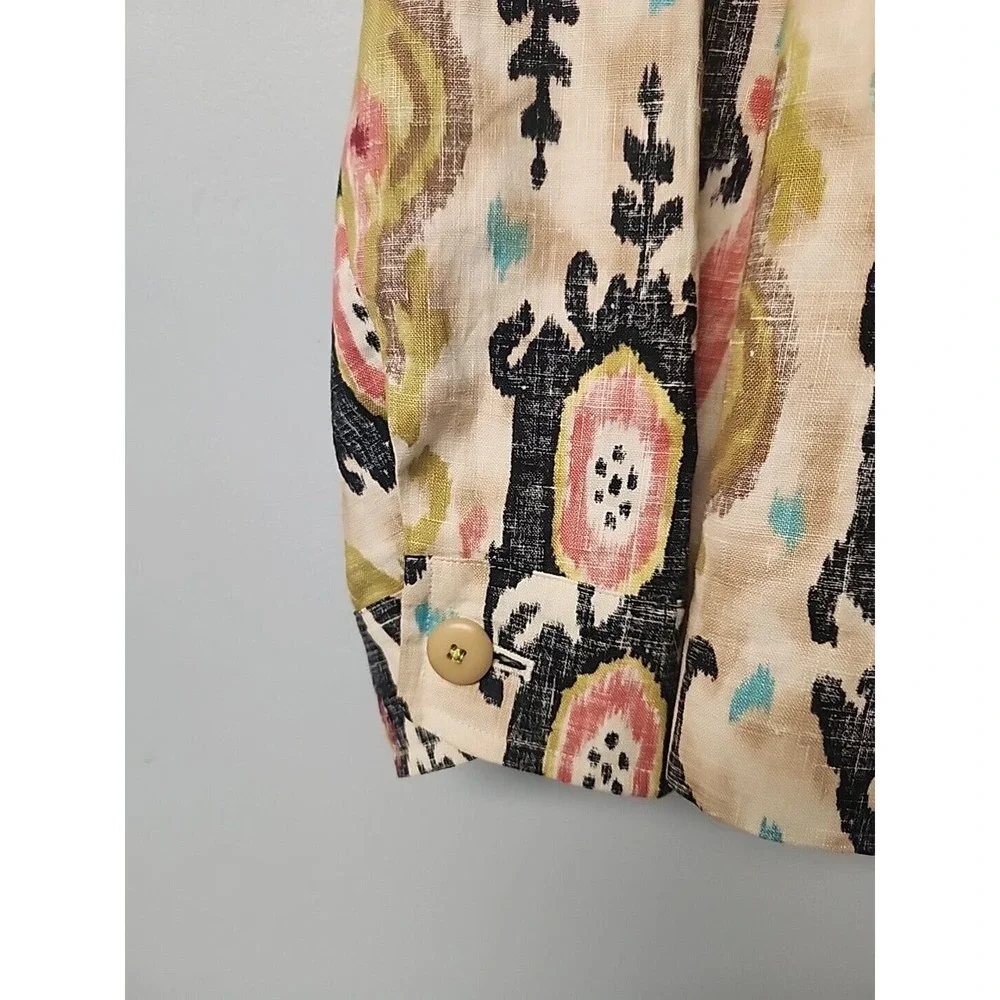 Doncaster‎ Womens Button Down Jacket Size 4 Multicolor Retro Paisley 100% Linen